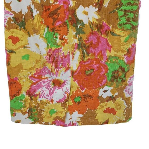 Talbots Skirt 2 Floral Garden Print 100% Cotton Pencil Mini Barkcloth Retro 60s - Picture 8 of 9